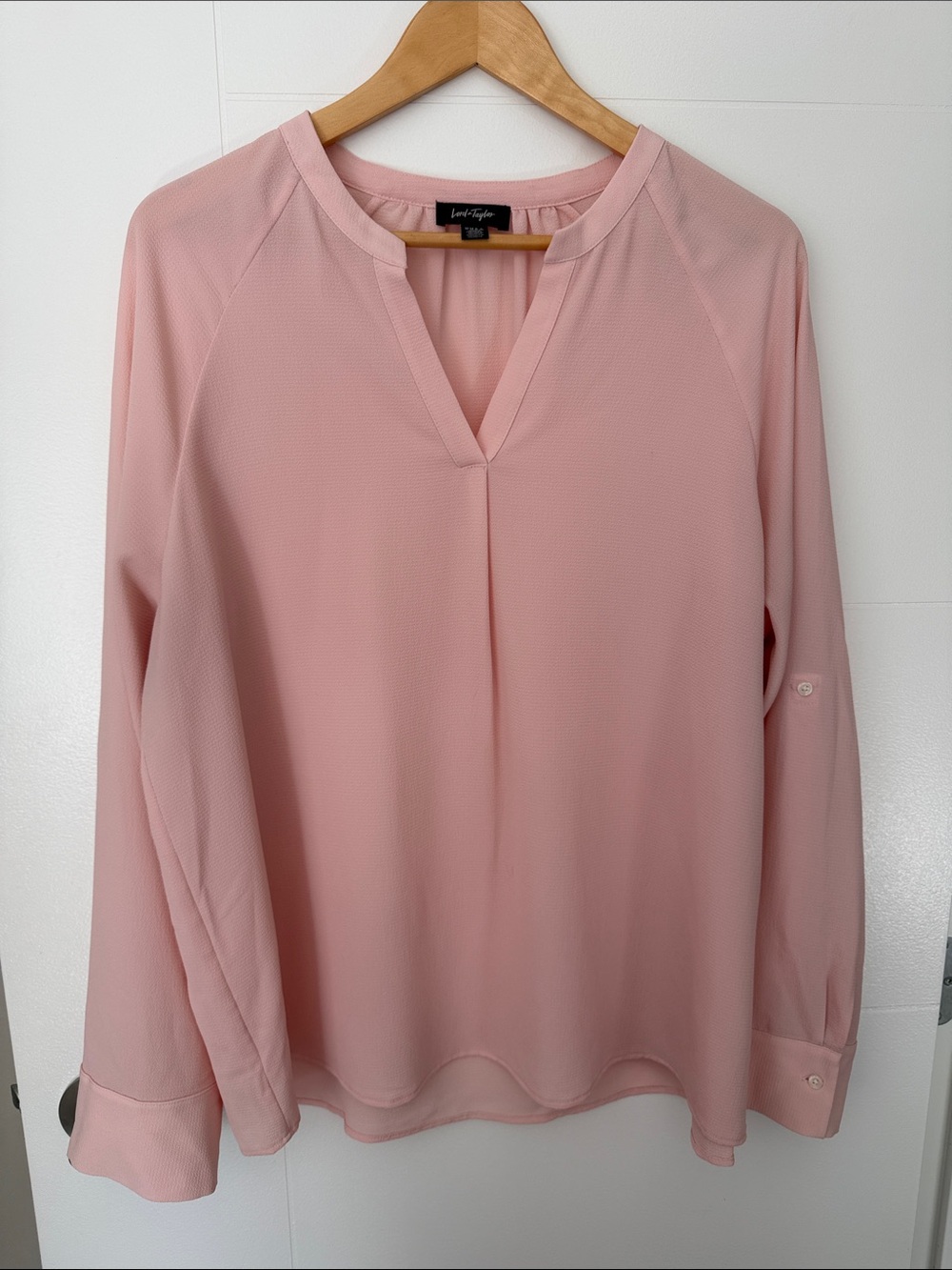 Lord & Taylor Soft Pink V-Neck Long-Sleeve Blouse